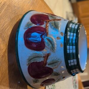 Source Unknown Ceramic Berry Pot with Red Plums and Green Trim